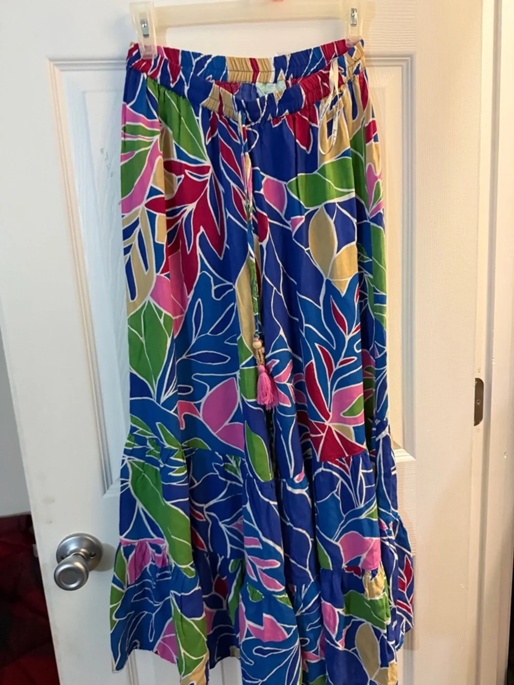 Vibrant Blue Tropical Print Tiered Maxi wide legs pants - Picture 5 of 5